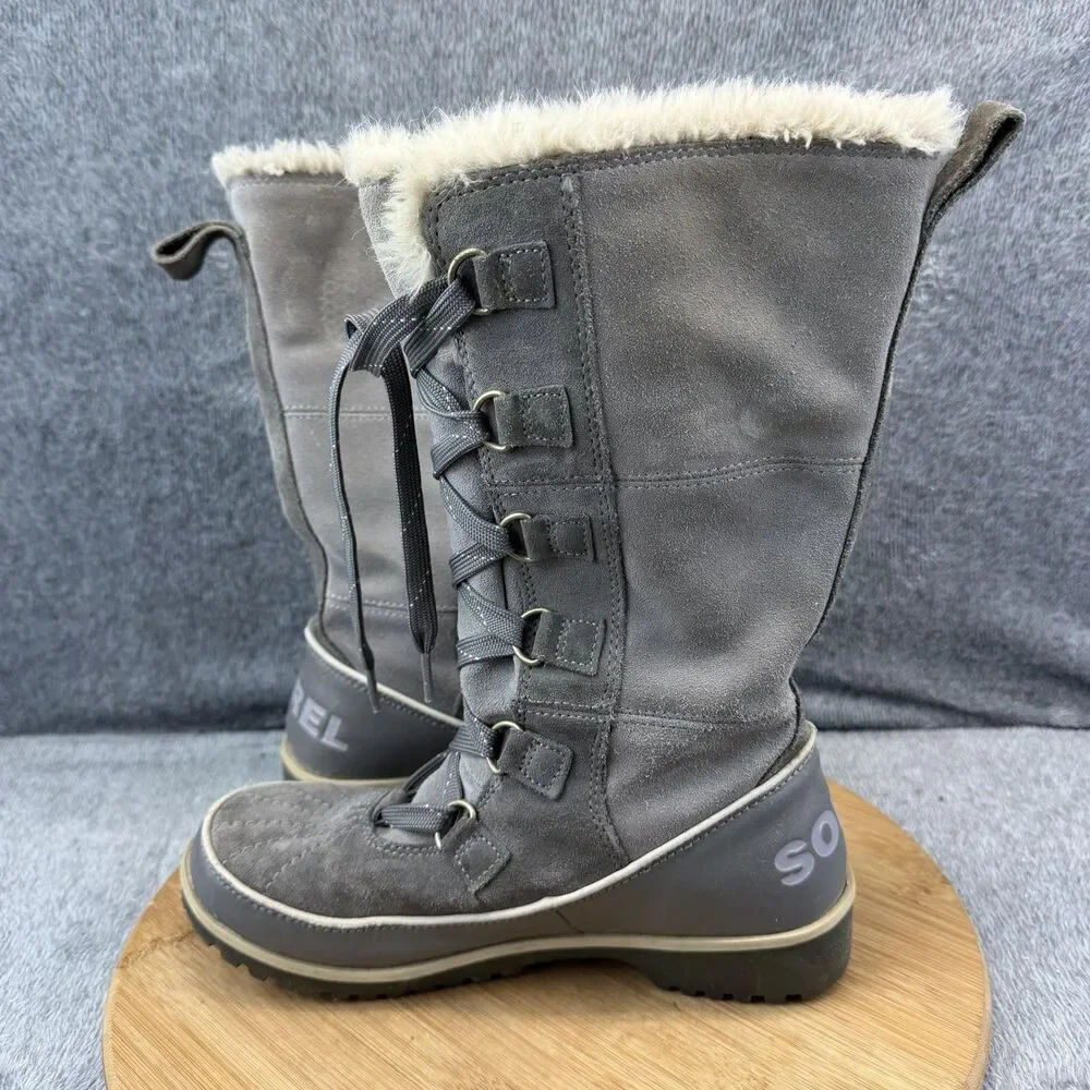 Sorel Tivoli High LI Boots Womens Size 6.5 Gray Suede Faux Fur Winter NL2093-052